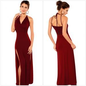 Sexy Wine Red Deep V Slit Prom Party Evening Dress..