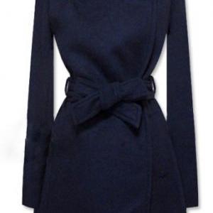 Elegant Lapels Long Cashmere Wool Coat Jacket Tie Belt Plus Size Wc063