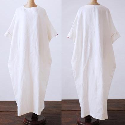 White Oversized Kaftan Dress Bat Wing Sleeve Loose..