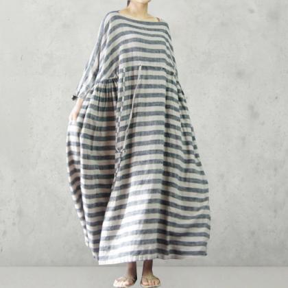 Oversize Kaftan Dress Unique Linen Maxi Dress Plus Size Stripe Loose ...