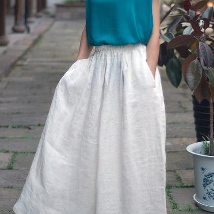 white elastic waist pants