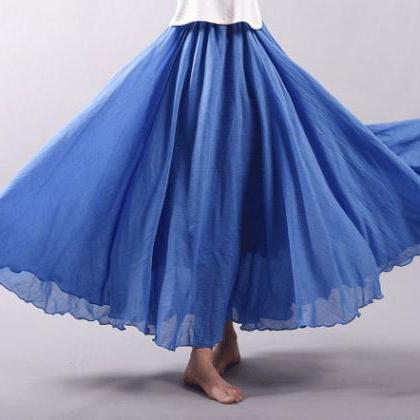 Cotton Linen Comfortable Elastic Waist Maxi Skirt..