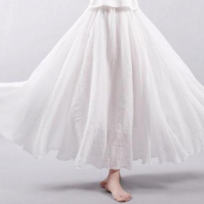 Cotton Linen Comfortable Elastic Waist Maxi Skirt..