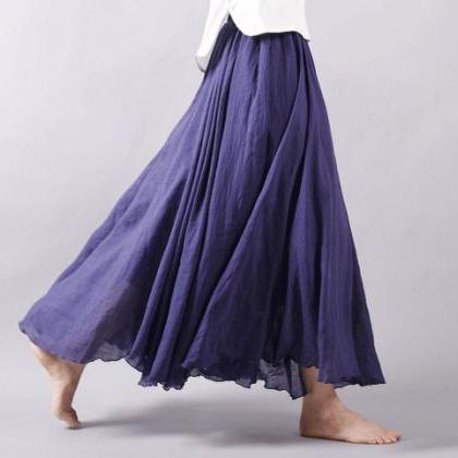 A Line Maxi Skirt Preppy Style Casual Long..