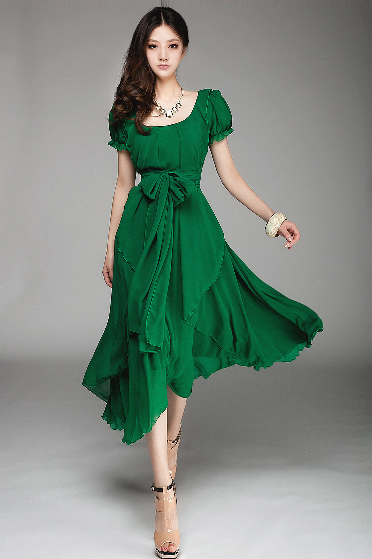 Green Red Black Blue Midi Chiffon Dress Irregular Cut Casual Summer Dress Fashion Women Clothes Sd325