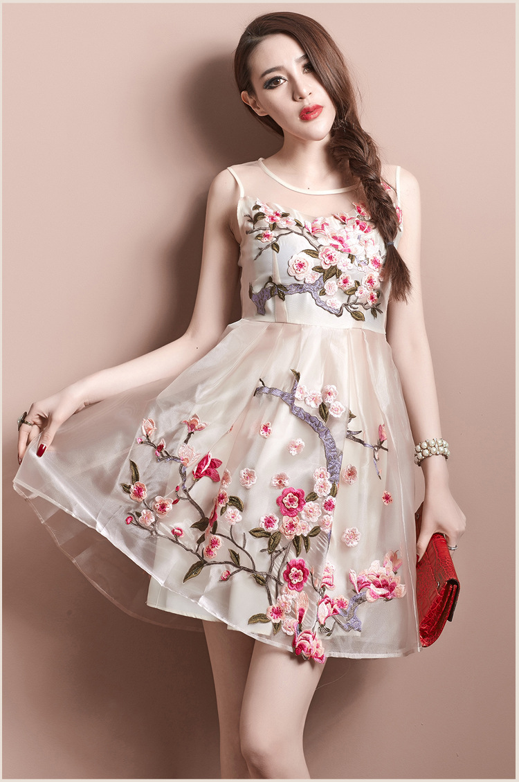 Handmade Sleeveless Organza Flower Embroidery Dress SD334 on Luulla