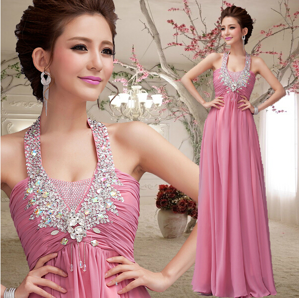 Empire Halter Evening Dress With Crystal Plus Size Prom