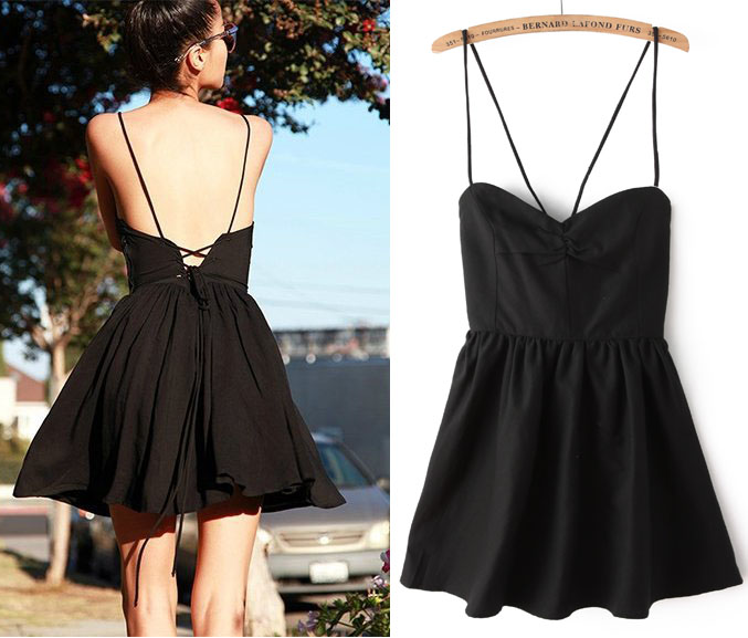 Black Sexy Strap Back Cross Summer Beach Dress Dresses Sd019-2