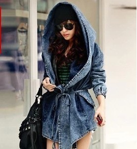 Vintage Hood Blue Denim Jacket For Women Spring Autumn Jean Coat Plus Size Outerwear Clothing Wc263