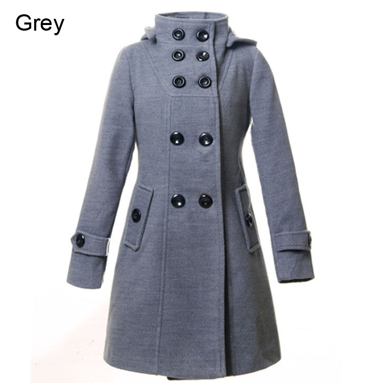 Button Up Hooded Wool Coat Jacket Woolen Tops Outerwear Overcoats WC055 ...