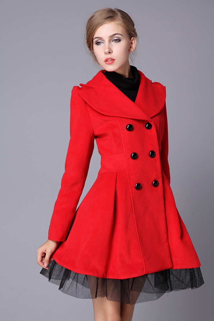 Red Swing Wool Coat Jacket Pea Coats Princess Outerwear Winter Top For