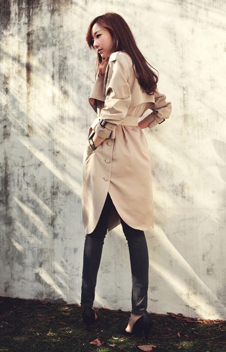 New Fashion Elegant Long Trench Coat Khaki Women's Overcoat Jacket ...