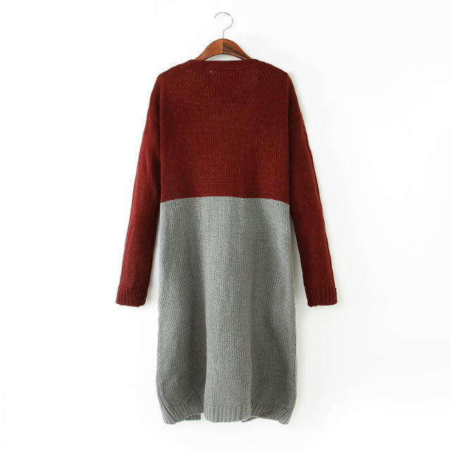 Two Tone Long Knitting Cardigan Sweater Coat Top Wc017 on Luulla