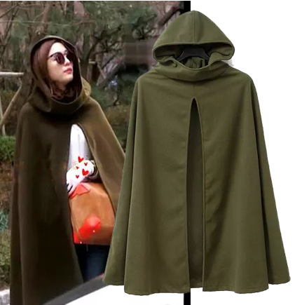 Army Green Cashmere Wool Poncho Coat Oversized Hooded Winter Woolen ...