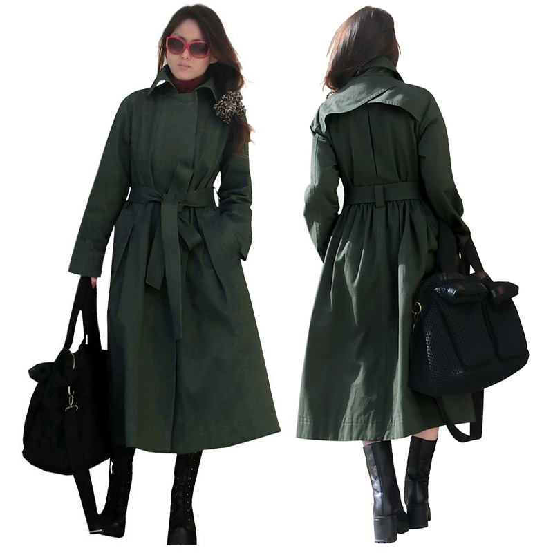 Army Green Cotton Long Trench Coat Women Overcoat Jacket Outerwear ...