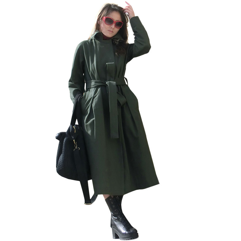 Army Green Cotton Long Trench Coat Women Overcoat Jacket Outerwear ...