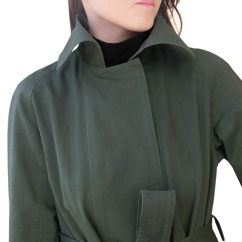 Army Green Cotton Long Trench Coat Women Overcoat Jacket Outerwear Wj107 on Luulla