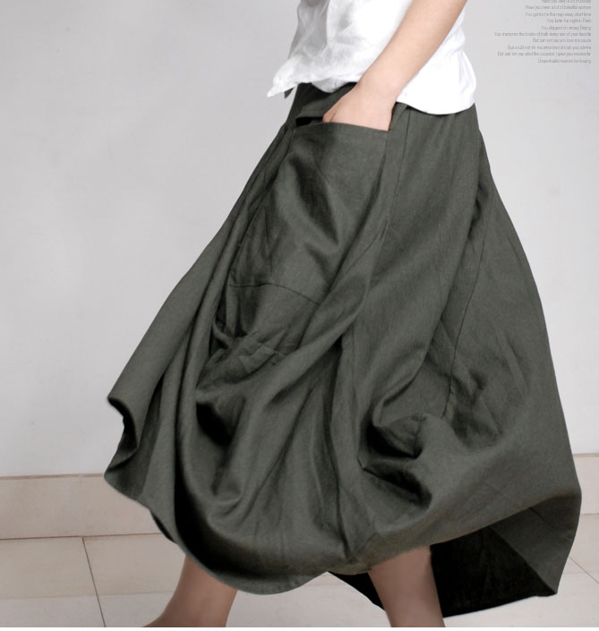 Big Pocket Asymmetrcial Cotton Skirt Maxi Skirt SK002 on Luulla