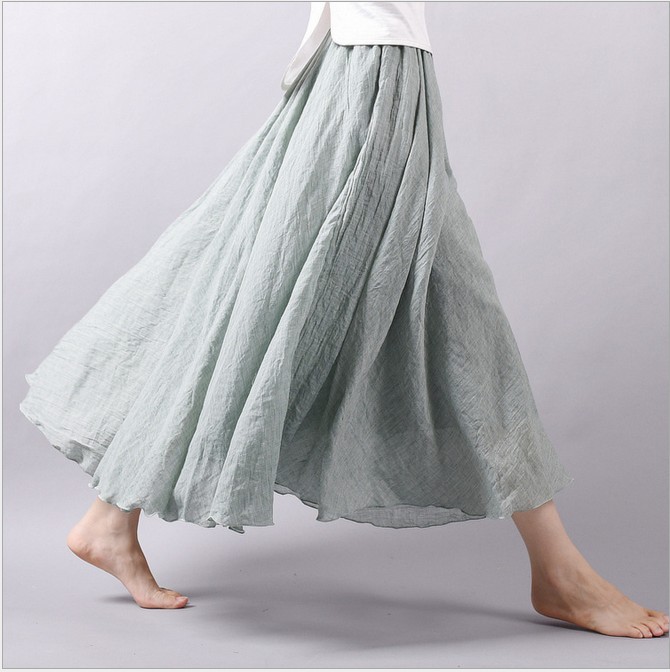 Cotton Linen Comfortable Elastic Waist Maxi Skirt Women Elegant Boho Skirts SK004