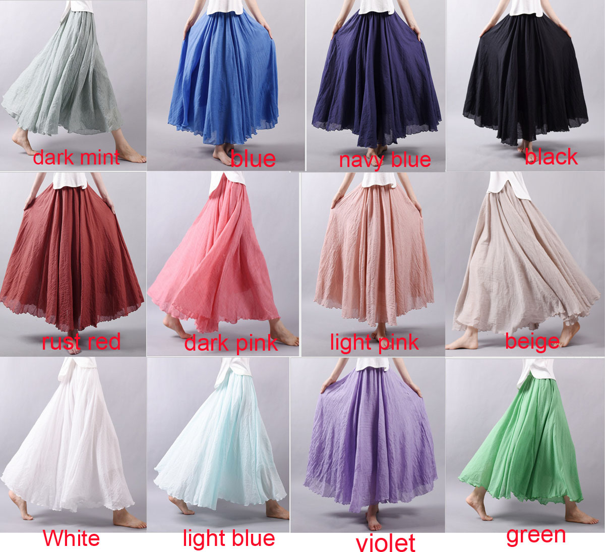 Cotton Linen Comfortable Elastic Waist Maxi Skirt Women Elegant Boho ...