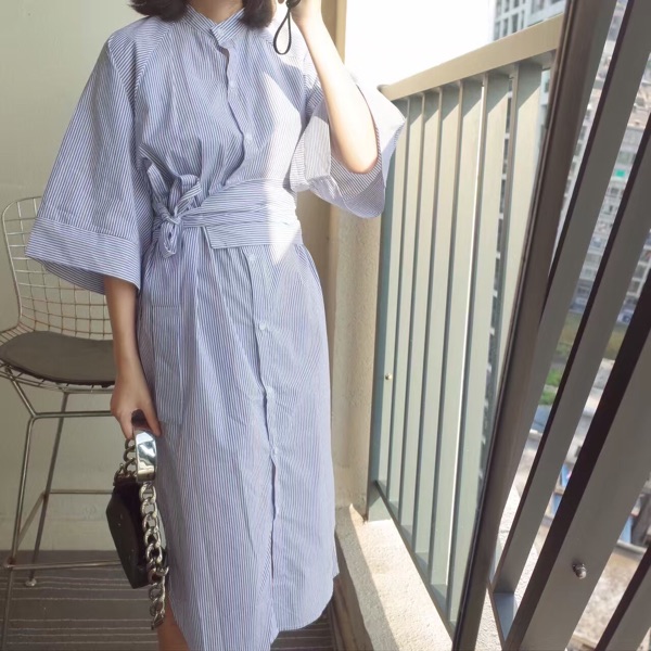 Fashion Design White And Blue Stripe Shirt Dress With Sleeves Free ...