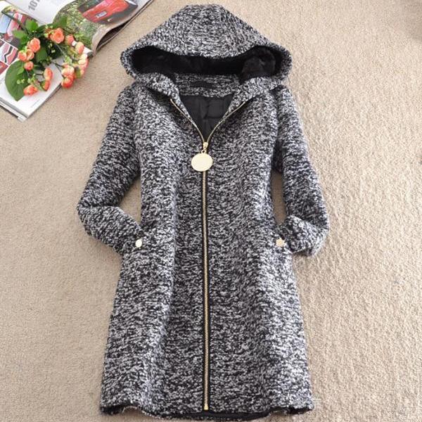 Slim Fitting Hooded Wool Cashmere Coat Jacket Winter Outerwear For ...