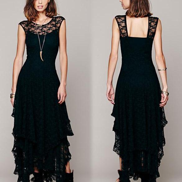 Irregular Asymmetrical Black Lace Dress Sexy Evening Dress SD466-1 on ...