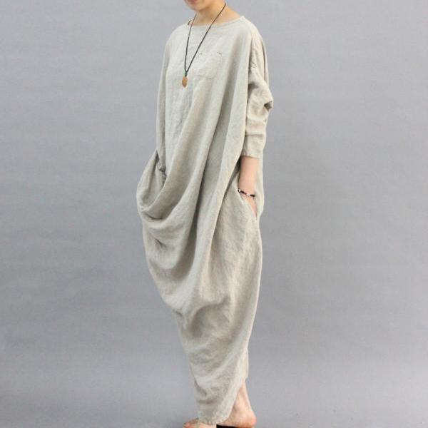 Unique Design Linen Dress Oversized Kaftan Dress Back Slit Maxi Dress ...