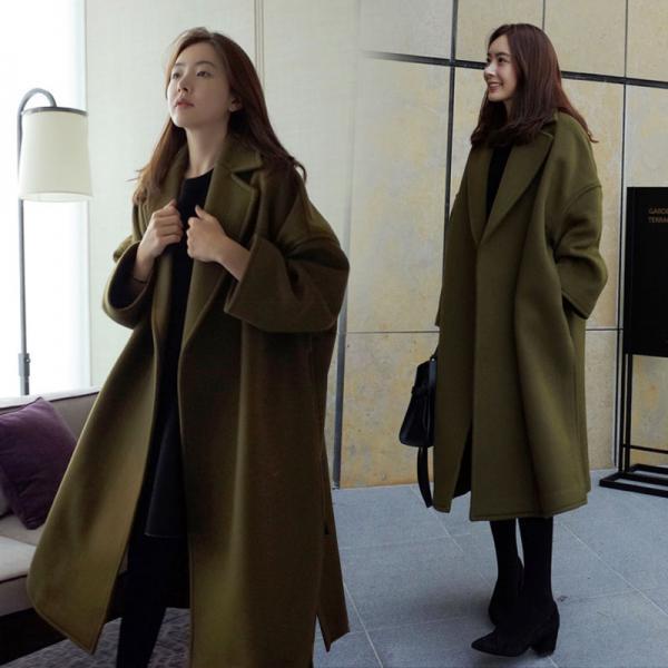 Fashion Winter Long Coats For Women Wool Outerwear Army Green on Luulla