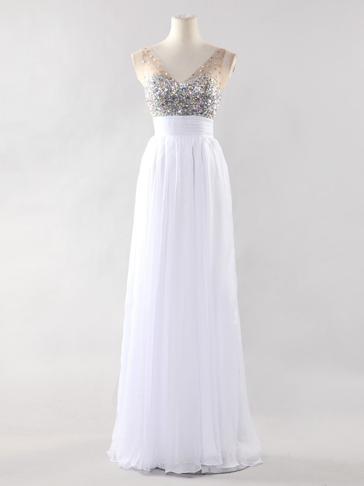 Elegant Long Evening Dress Prom Formal Gowns Sequined Crystal