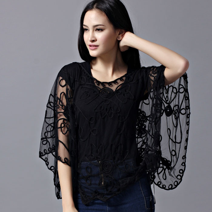 Hollow Out Crochet Batwing Blouse Top Summer Tulle Cape WC290 on Luulla