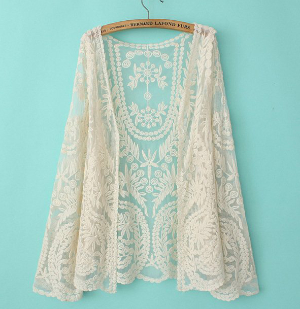 Ivory Lace Embroidery Cardigan Tops Long Sleeve Blouse Wc295 on Luulla
