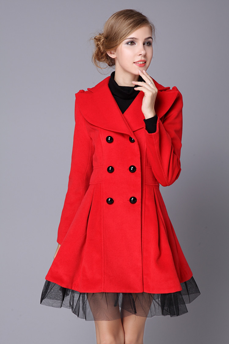Red Swing Wool Coat Jacket Pea Coats Princess Outerwear Winter Top For ...