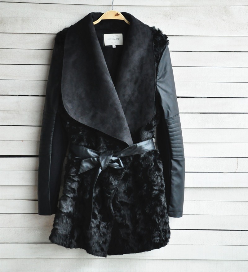 Pu Leather Patchwork Faux Fur Winter Coat Jacket Black Wc093 on Luulla