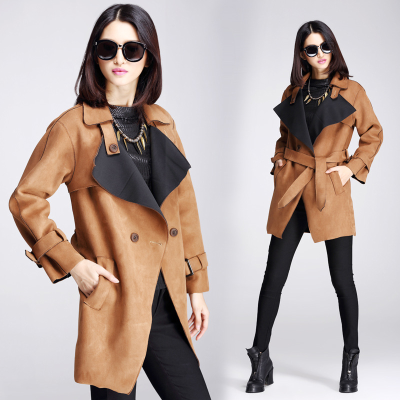 Fashion Dark Khaki Trench Coat For Women Double Breasted Turn Down ...