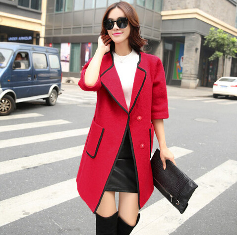 New Fashion Lapel Wool Coat Jacket Outerwear Tie Belt Red WJ334 on Luulla