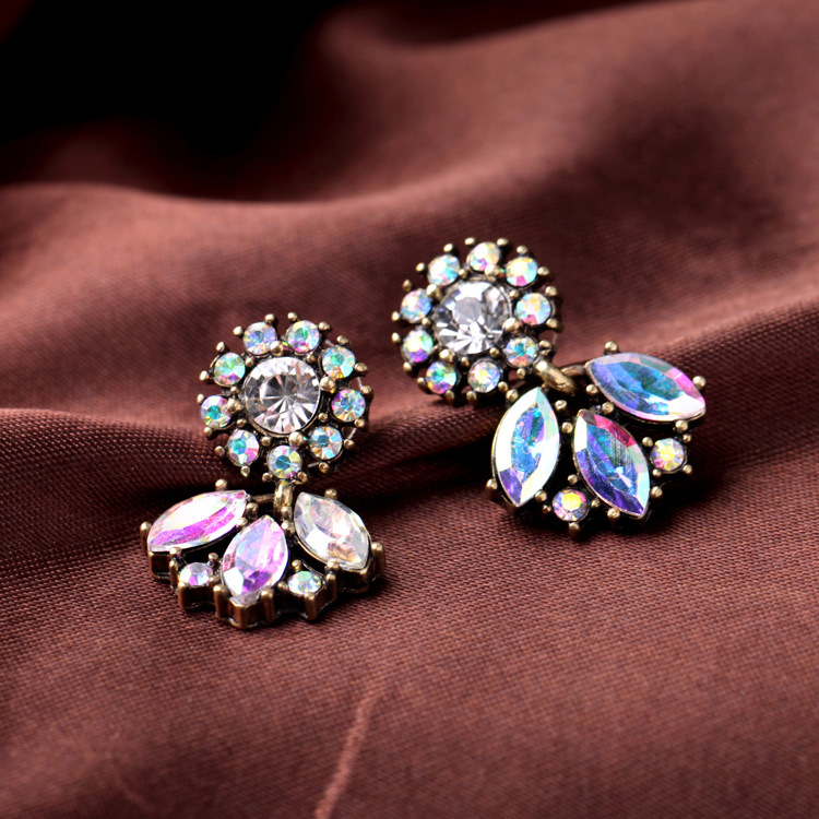 Iridescent Crystal Rhinestone Flower Stud Earrings Top Quality E002 on ...