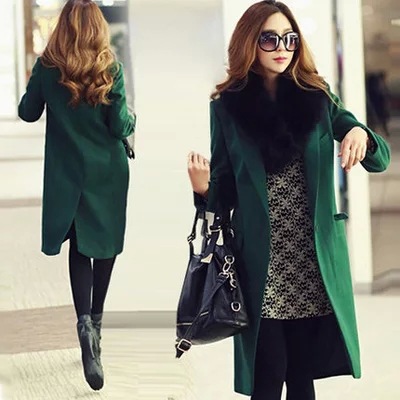 Green Wool Coat Jacket Women Winter Outerwear Black Style Overcoat ...