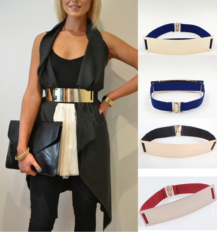 Stretch Mirror Metal Belts Cummerbunds Sashes Waistband Women