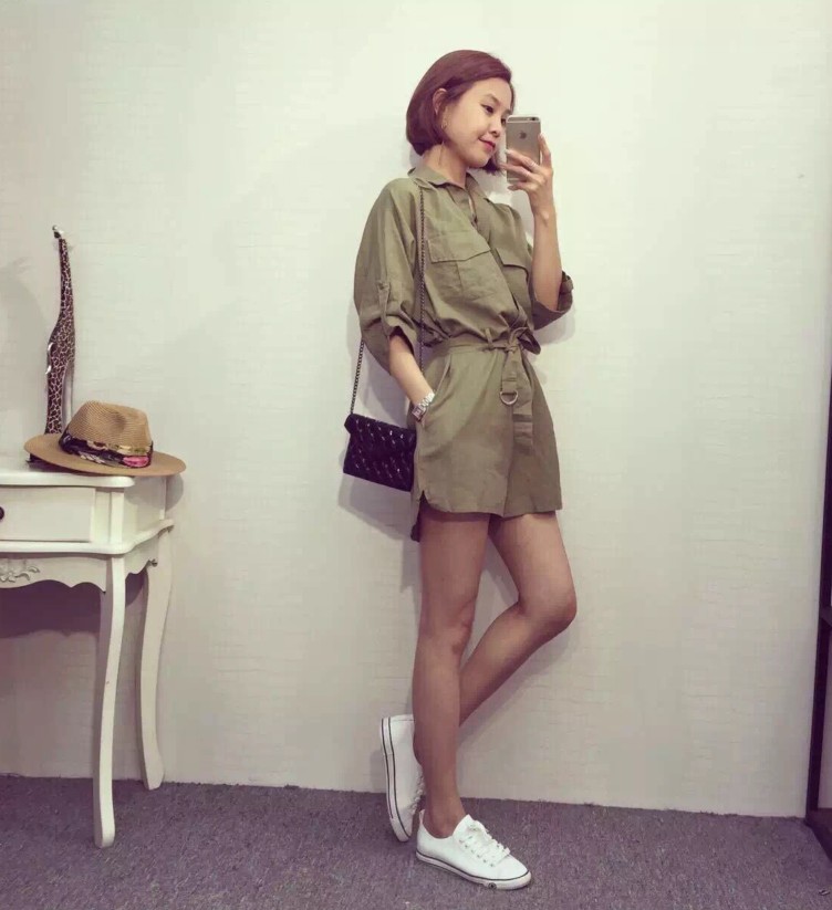 Army Green Shirt Design Jumpsuit Shorts Romper Playsuit Outfit With ...