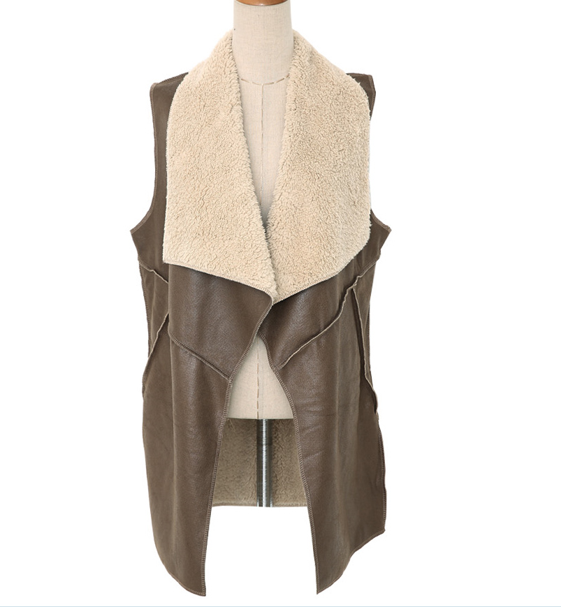 Brown Womens Leather Vest Fleece Jacket on Luulla