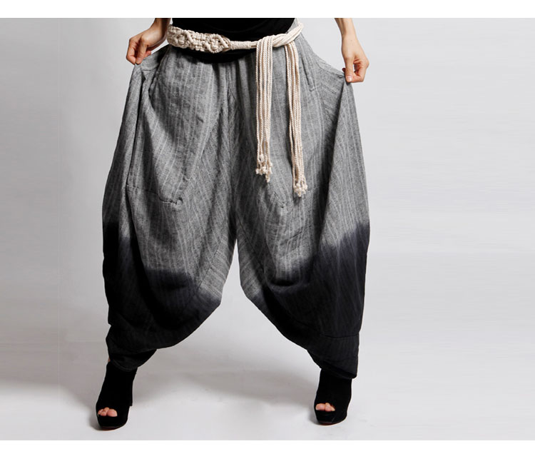 Unique Plus Size Harem Pants Elastic Waist Cotton Linen Loose Bottoms ...